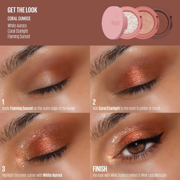 Kaja Beauty Bento Bouncy Mosaic Chrome Shimmer Eyeshadow Trio - Coral Sunrise - Picture 2 of 7